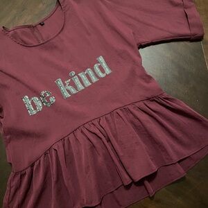 Burgundy “Be Kind' Peplum Top